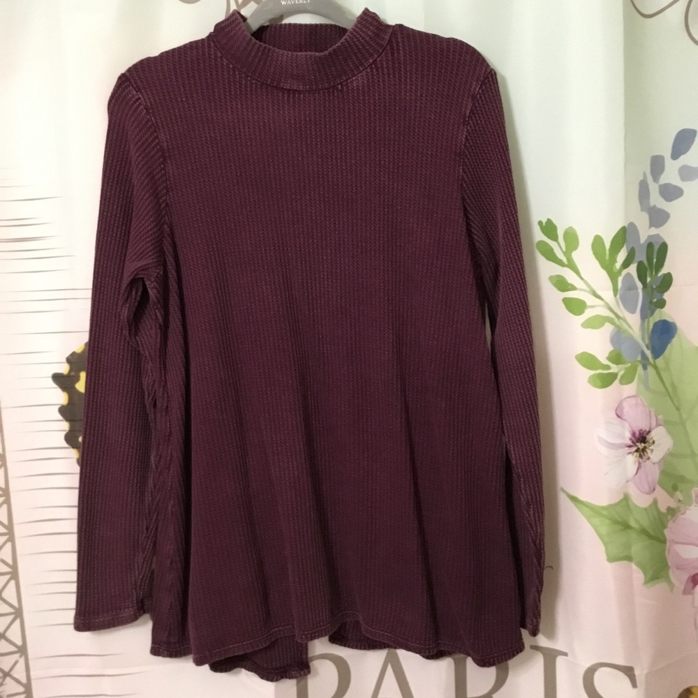 WONDERLY~Waffle Knit Pattern with Partial Open Back Pull-Over